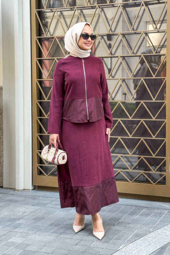 Mahza Modal Kumaş Etek Uçları Paraşüt Detaylı Premium Kalite Etek Takım 8204- Bordo - 1