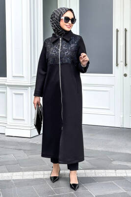 Mahza Oyşo Kumaş Dantel Detaylı Yeni Sezon Kap 7651 Siyah - Nihle