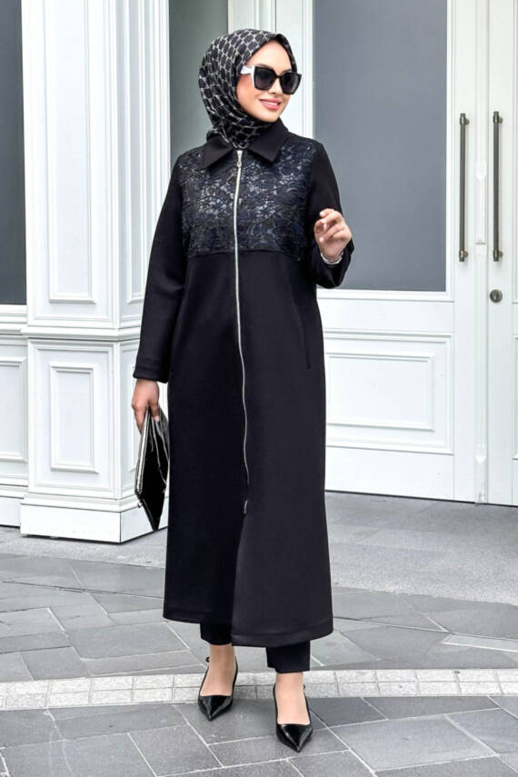 Mahza Oyşo Kumaş Dantel Detaylı Yeni Sezon Kap 7651 Siyah - 1