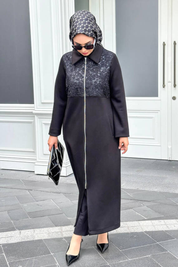 Mahza Oyşo Kumaş Dantel Detaylı Yeni Sezon Kap 7651 Siyah - 2