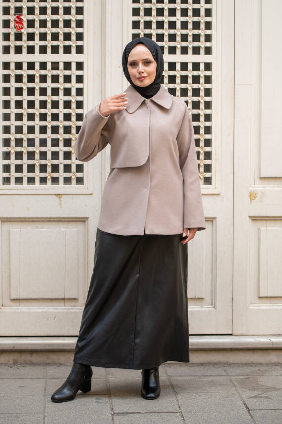 Mahza Yeni Sezon Astarlı Gizli Çıtçıtlı Spor Kaşe Ceket 7662 Açık Kahve - 1