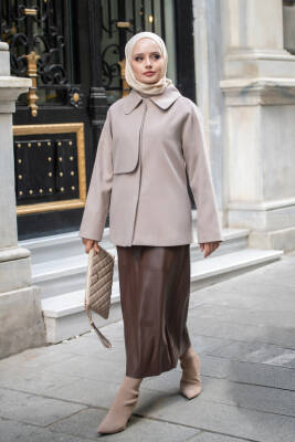  Mahza Yeni Sezon Astarlı Gizli Çıtçıtlı Spor Kaşe Ceket 7662 Bej - 2