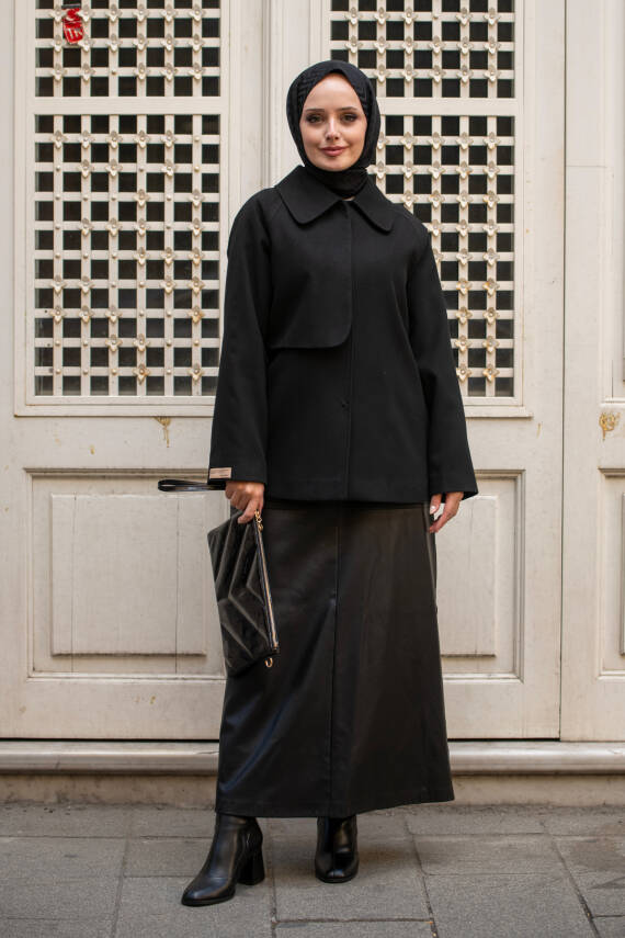 Mahza Yeni Sezon Astarlı Gizli Çıtçıtlı Spor Kaşe Ceket 7662 Siyah - 1