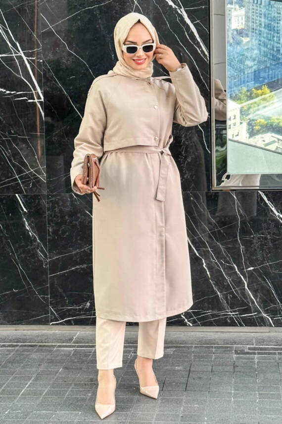Mahza Yeni Sezon Astarlı 110 cm Trençkot 7648 Bej - 1