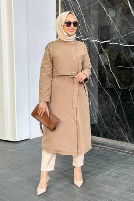 Mahza Yeni Sezon Astarlı 110 cm Trençkot 7648 Camel - Nihle