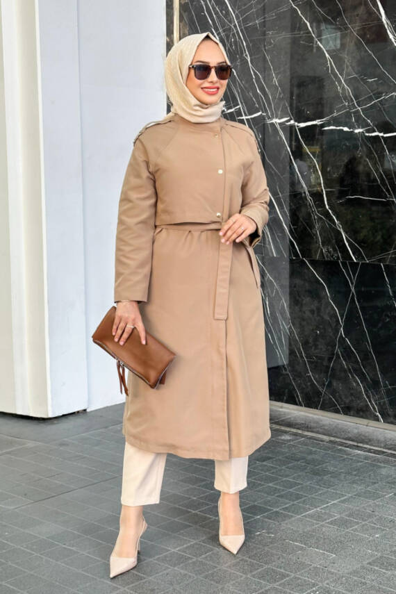 Mahza Yeni Sezon Astarlı 110 cm Trençkot 7648 Camel - 1