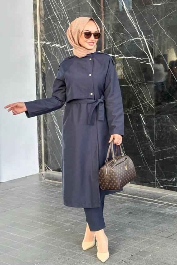 Mahza Yeni Sezon Astarlı 110 cm Trençkot 7648 Lacivert - 1